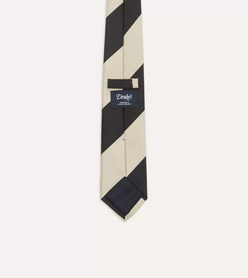 Drake's Navy And Ecru Broad Stripe Silk Tipped Tie Best