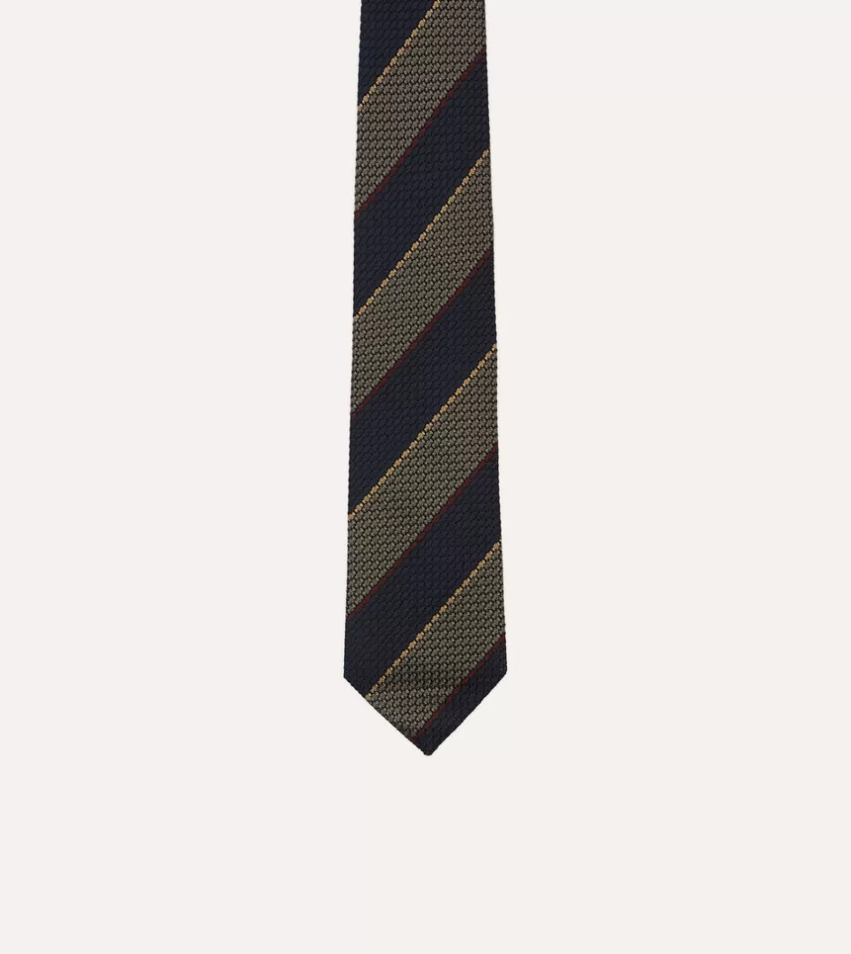 Drake's Navy And Grey Stripe Woven Grenadine Silk Tipped Tie Flash Sale