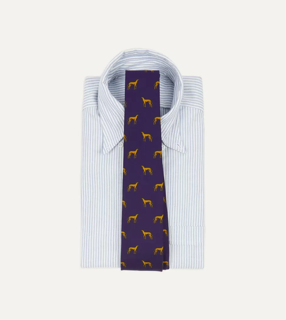 Drake's Navy And Yellow Dog Print Silk Tie Best Sale