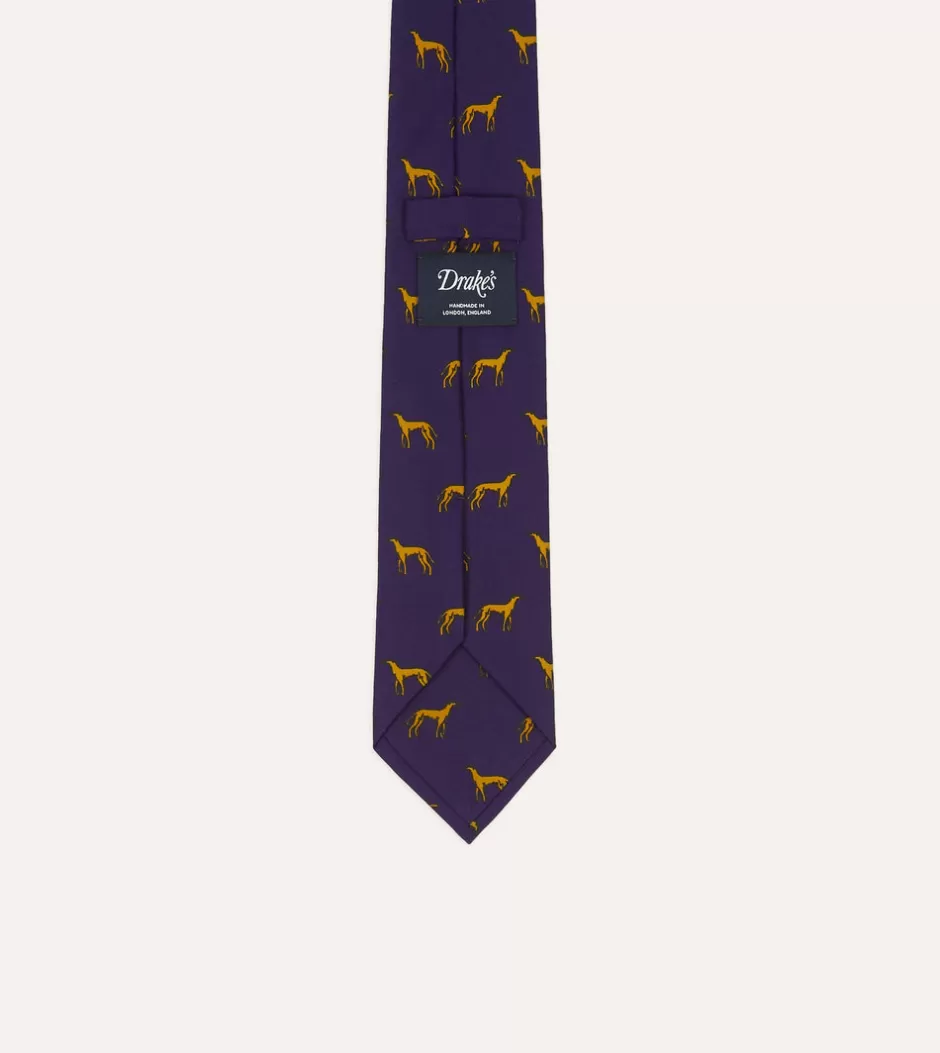 Drake's Navy And Yellow Dog Print Silk Tie Best Sale