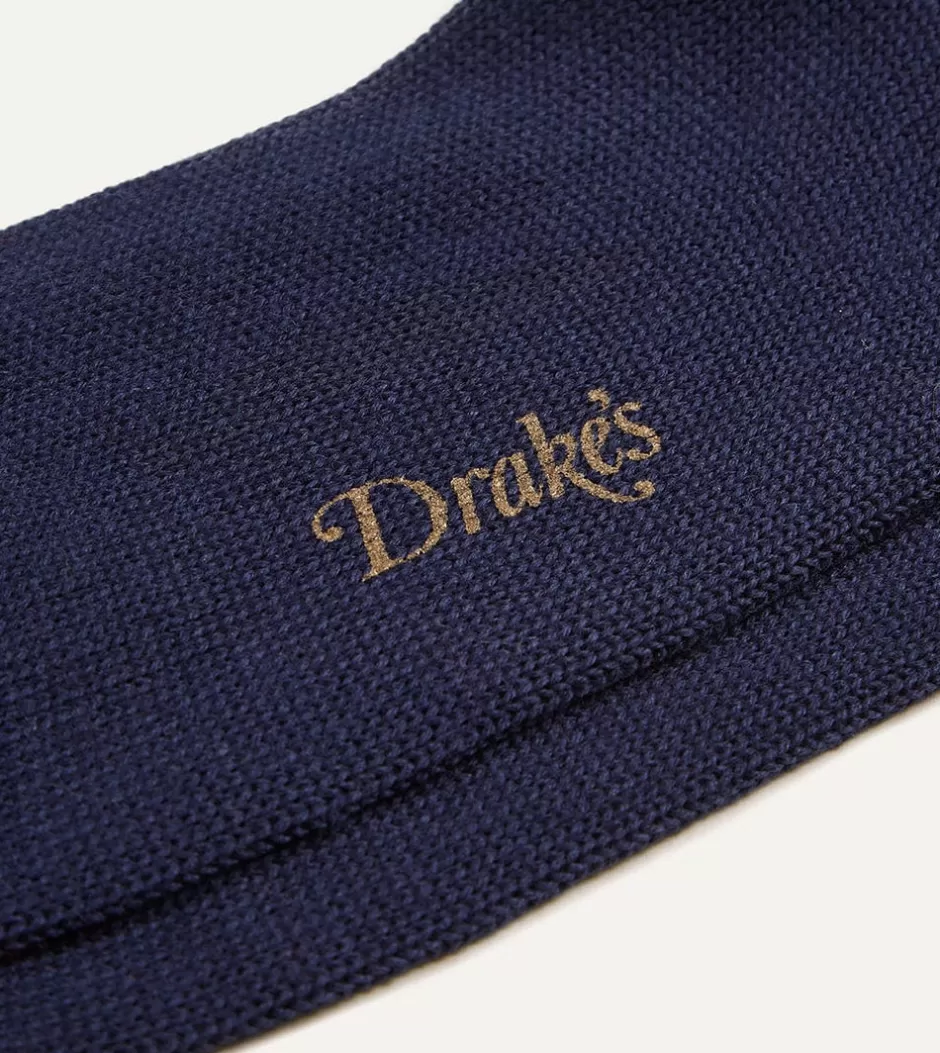 Drake's Navy Argyle Wool Cotton Socks Hot