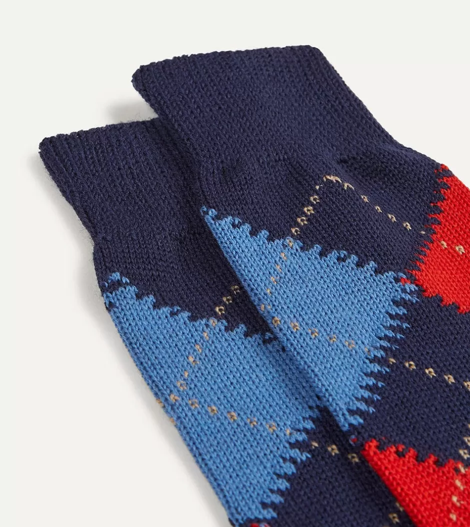 Drake's Navy Argyle Wool Cotton Socks Hot