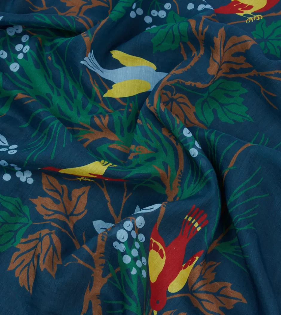 Drake's Navy Birds And Leaves Print Cotton-Silk Bandana Flash Sale