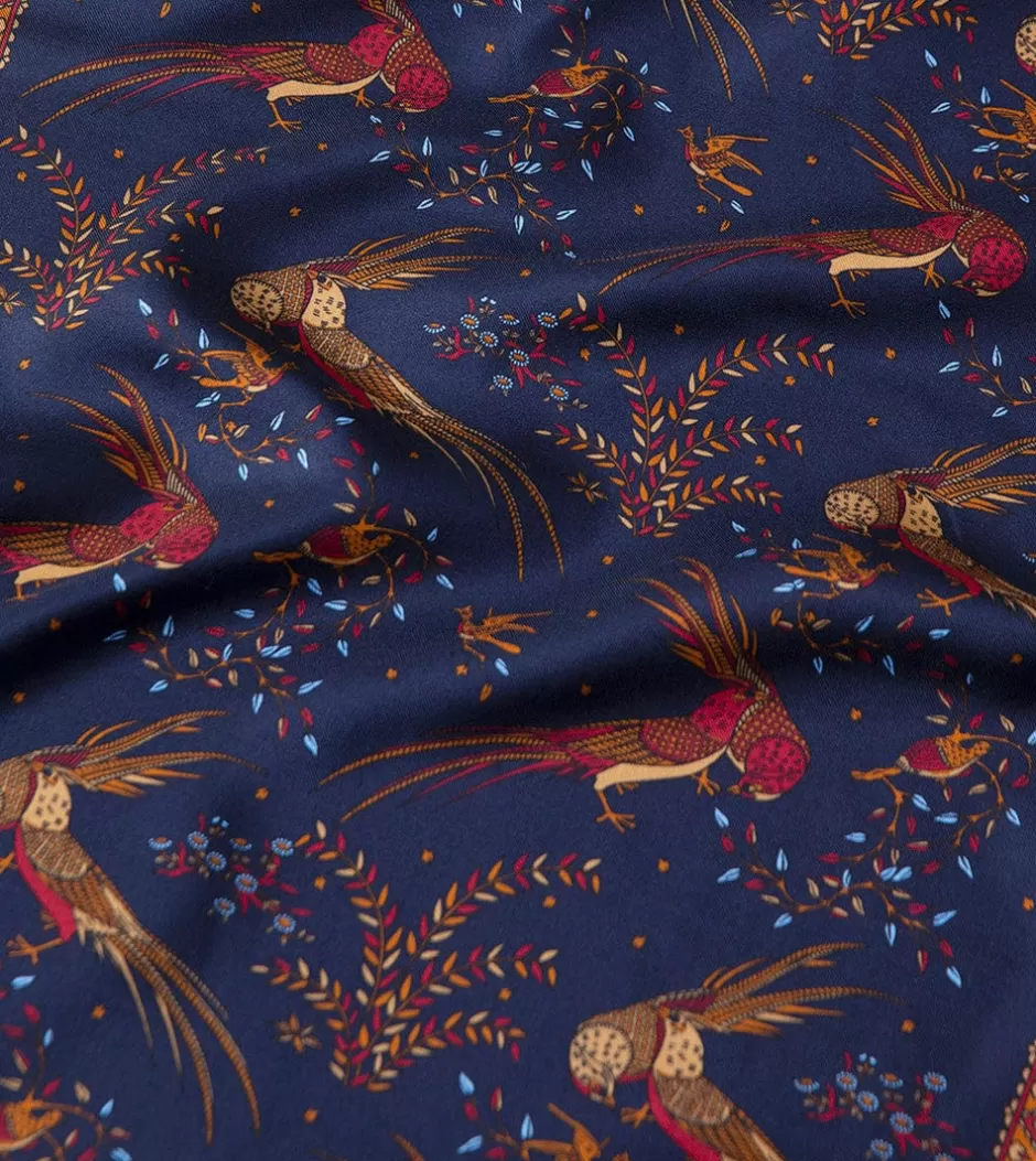 Drake's Navy Birds Of Paradise Print Tubular Silk Tasselled Scarf Best Sale