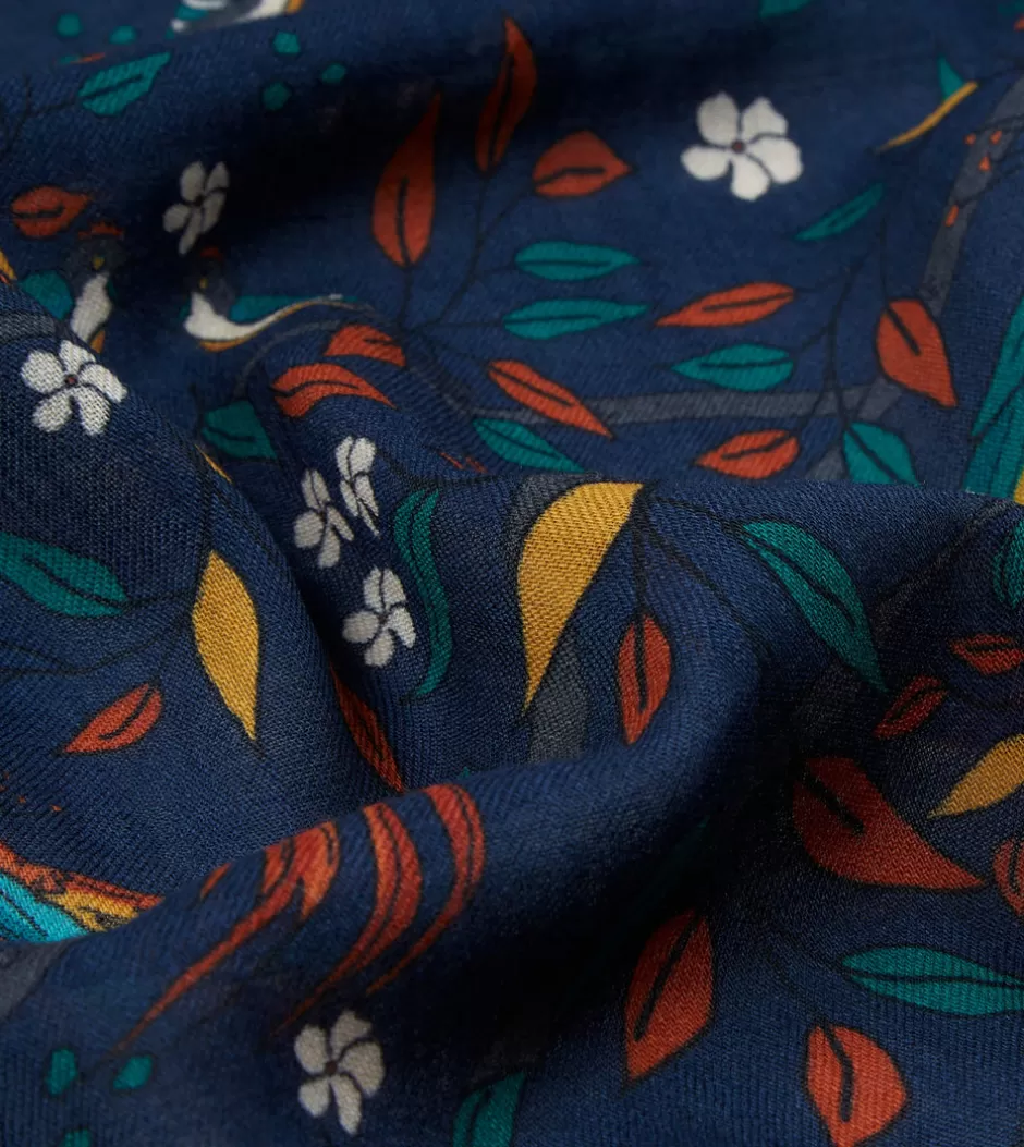 Drake's Navy Birds Of Paradise Print Wool Scarf Hot