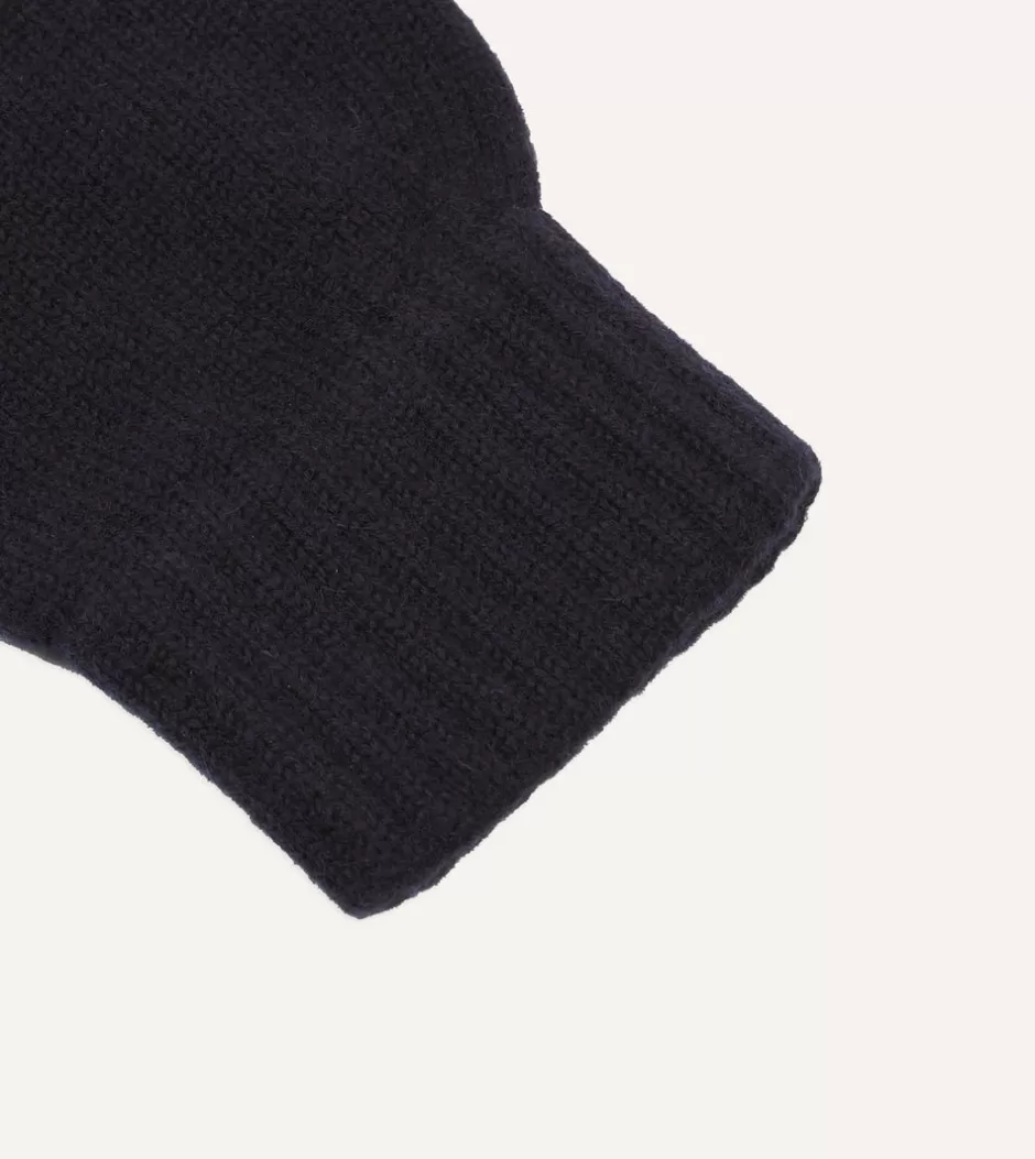 Drake's Cashmere Knitted Gloves Navy Outlet