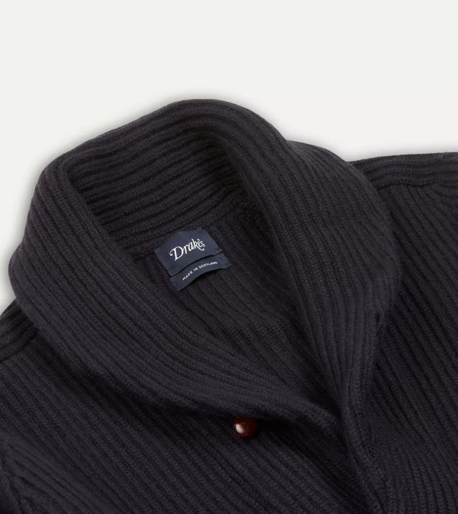 Drake's Cashmere Shawl Collar Cardigan Navy Best