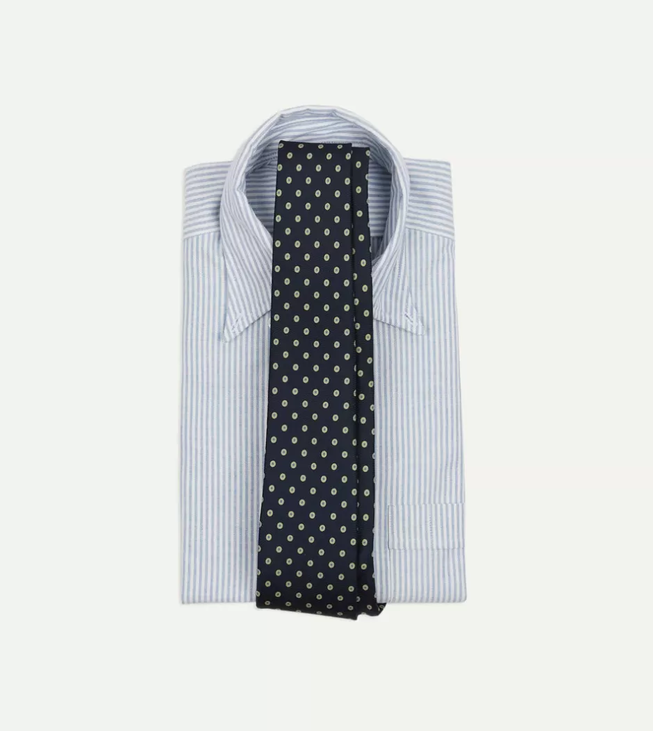 Drake's Navy Circular Dot Silk Self Tipped Tie Shop