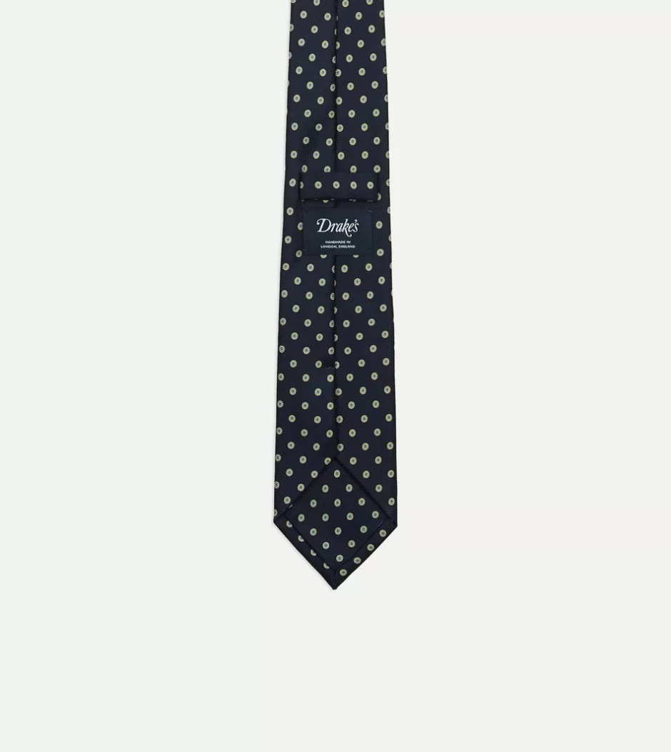 Drake's Navy Circular Dot Silk Self Tipped Tie Shop