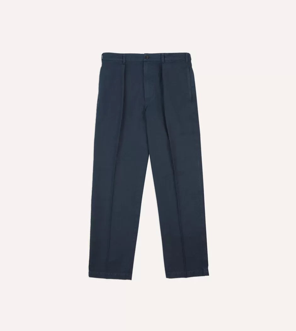 Drake's Navy Cotton Canvas Games Trousers Shop