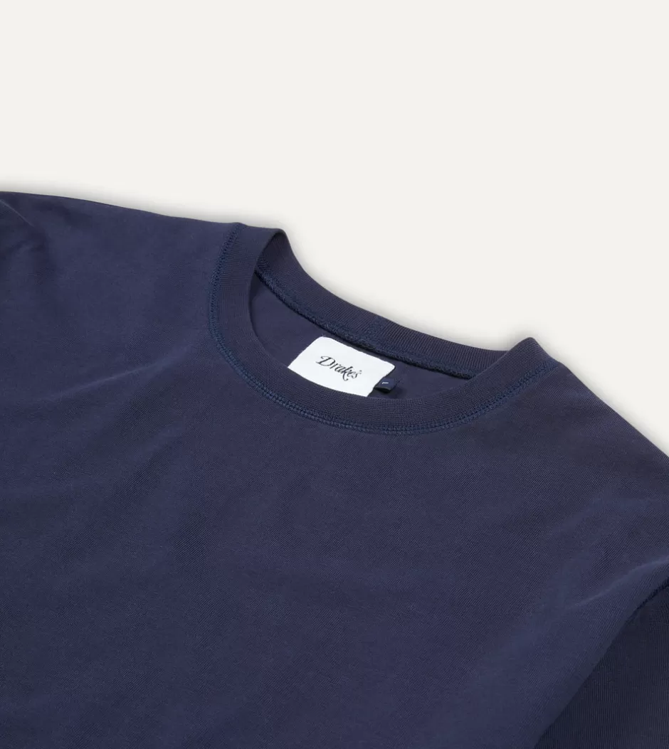 Drake's Cotton Crew Neck Hiking T-Shirt Navy Shop