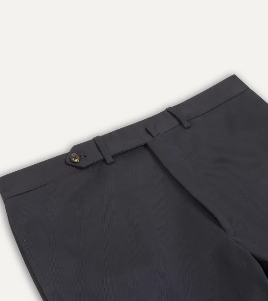 Drake's Cotton Drill Flat Front Trouser Navy Hot