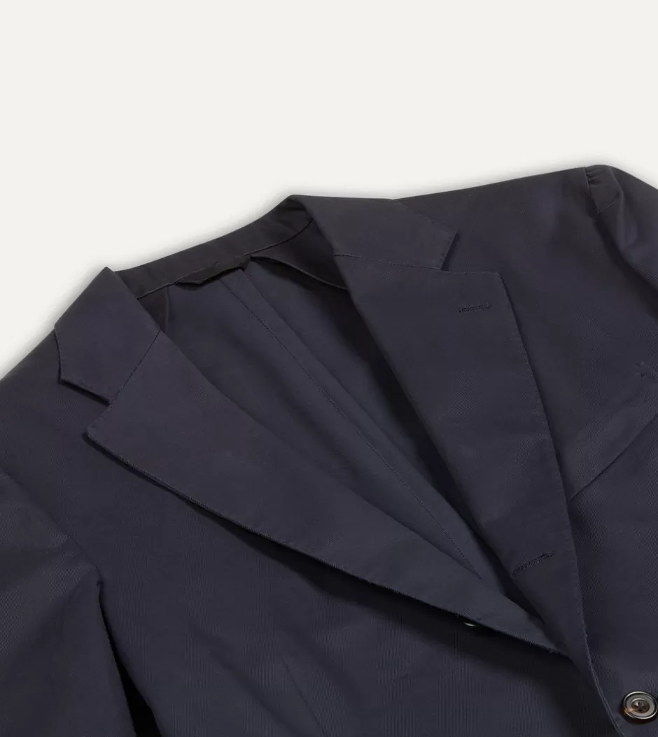 Drake's Cotton Drill Tailored Jacket Navy Cheap