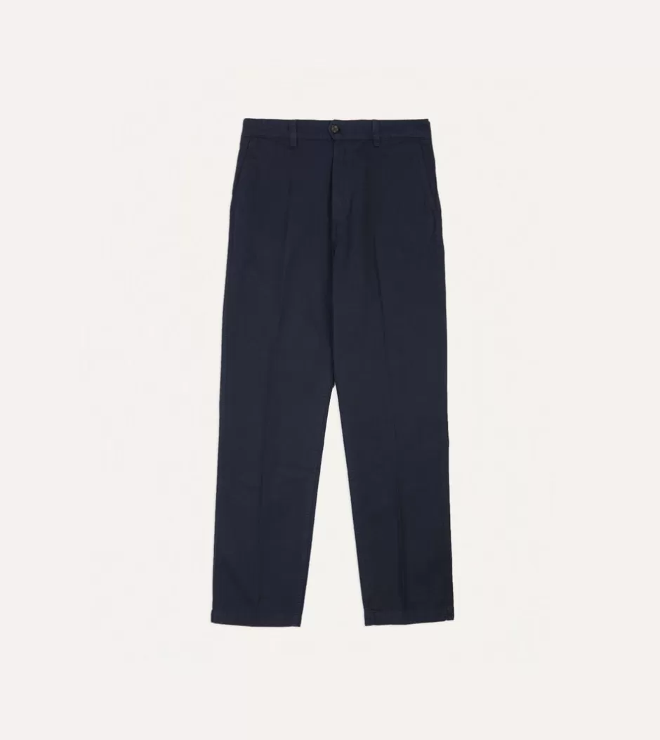 Drake's Cotton Flat Front Chino Navy Fashion