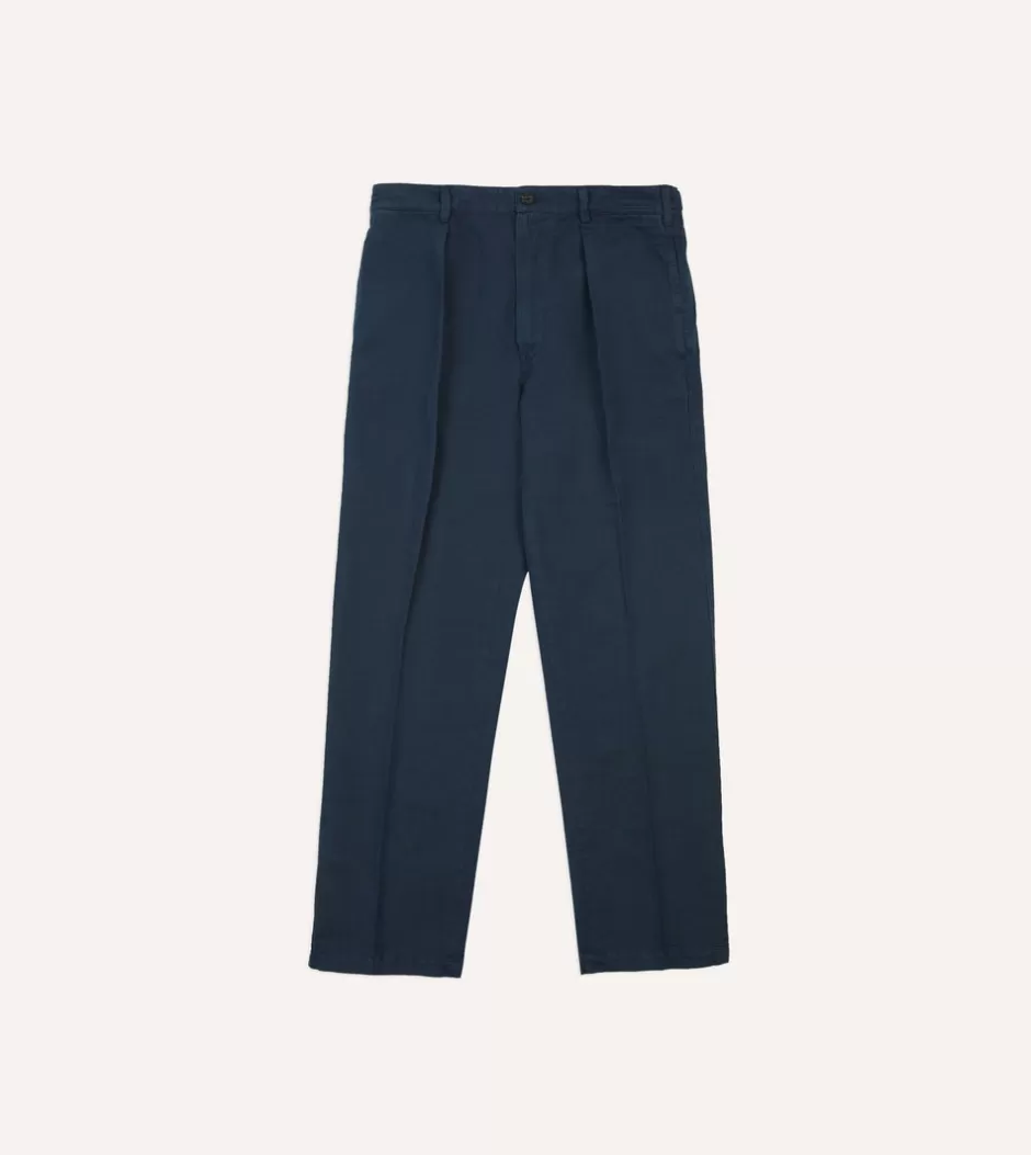 Drake's Cotton Linen Games Trousers Navy Flash Sale