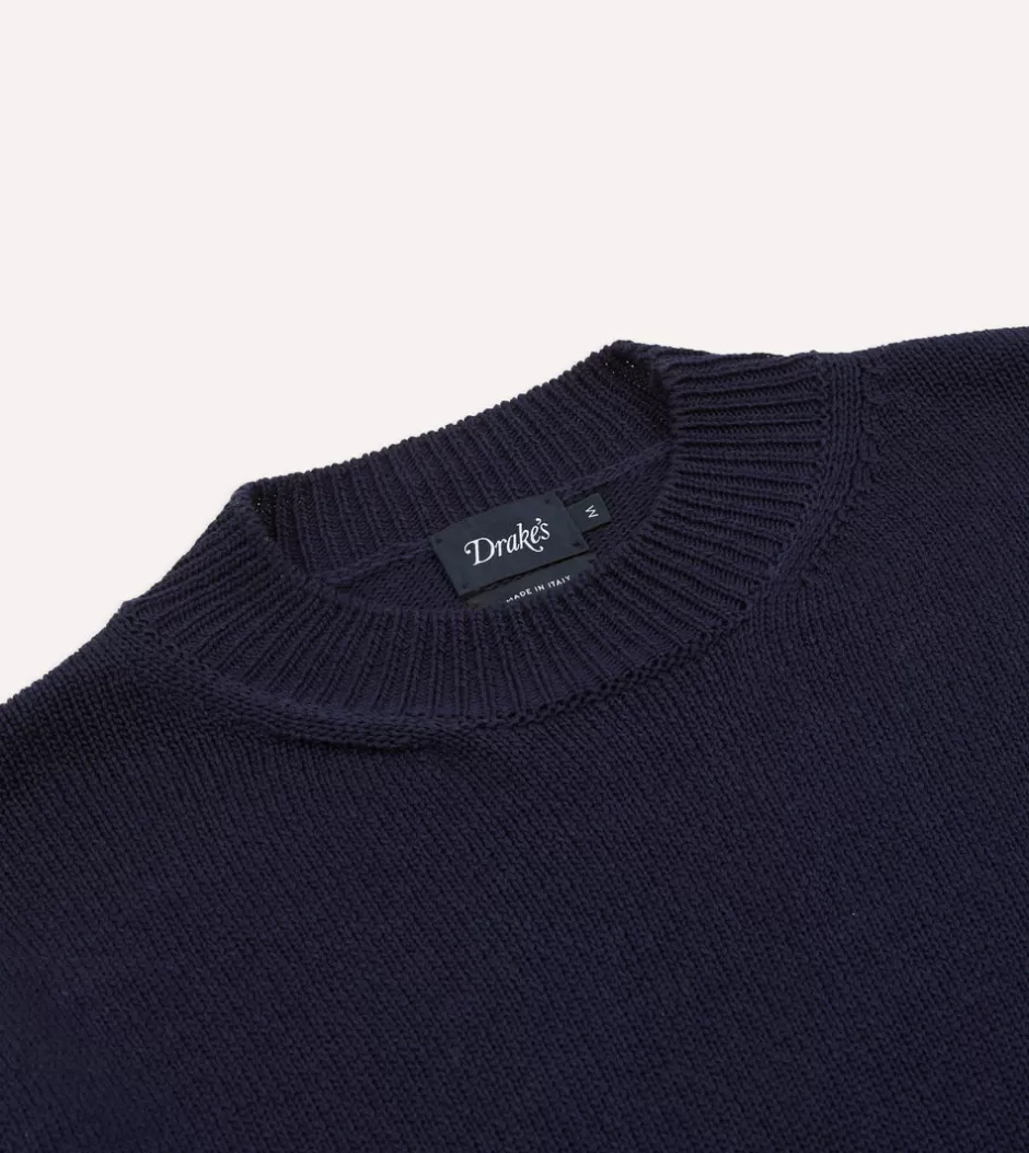 Drake's Cotton Mock Neck Jumper Navy Clearance