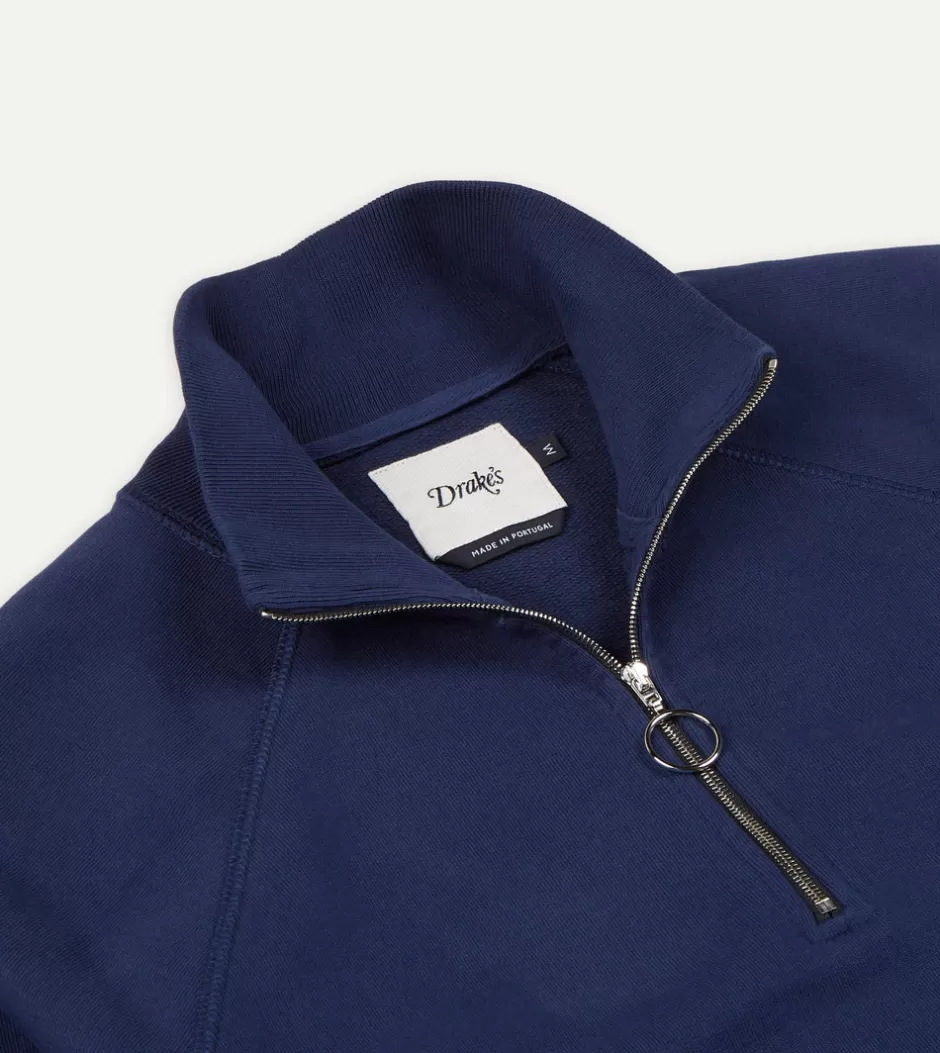 Drake's Cotton Quarter Zip Sweatshirt Navy Discount