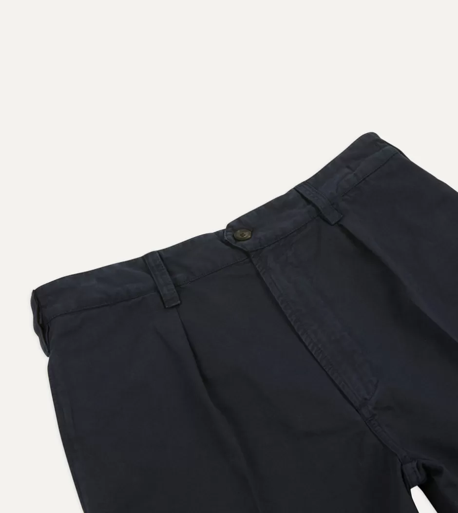 Drake's Cotton Twill Single-Pleat Shorts Navy Shop