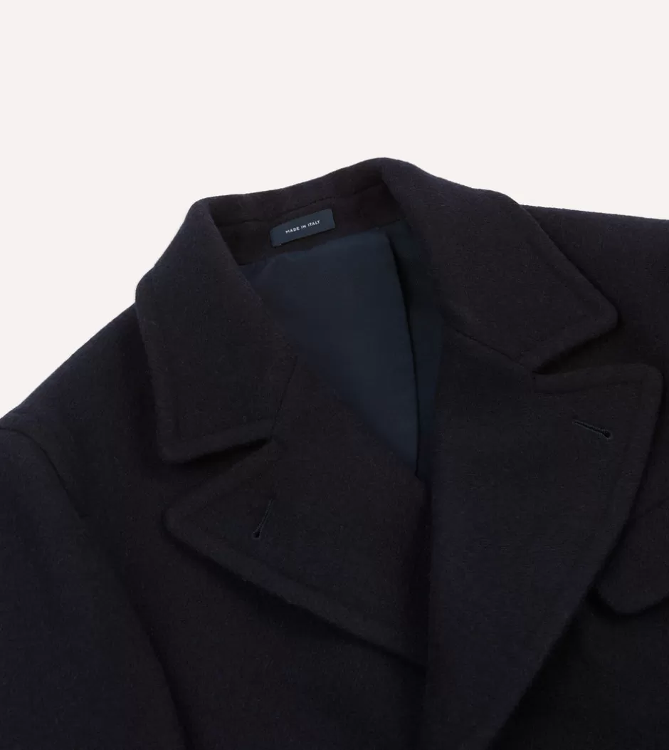 Drake's Navy Double-Breasted Wool Overcoat Shop