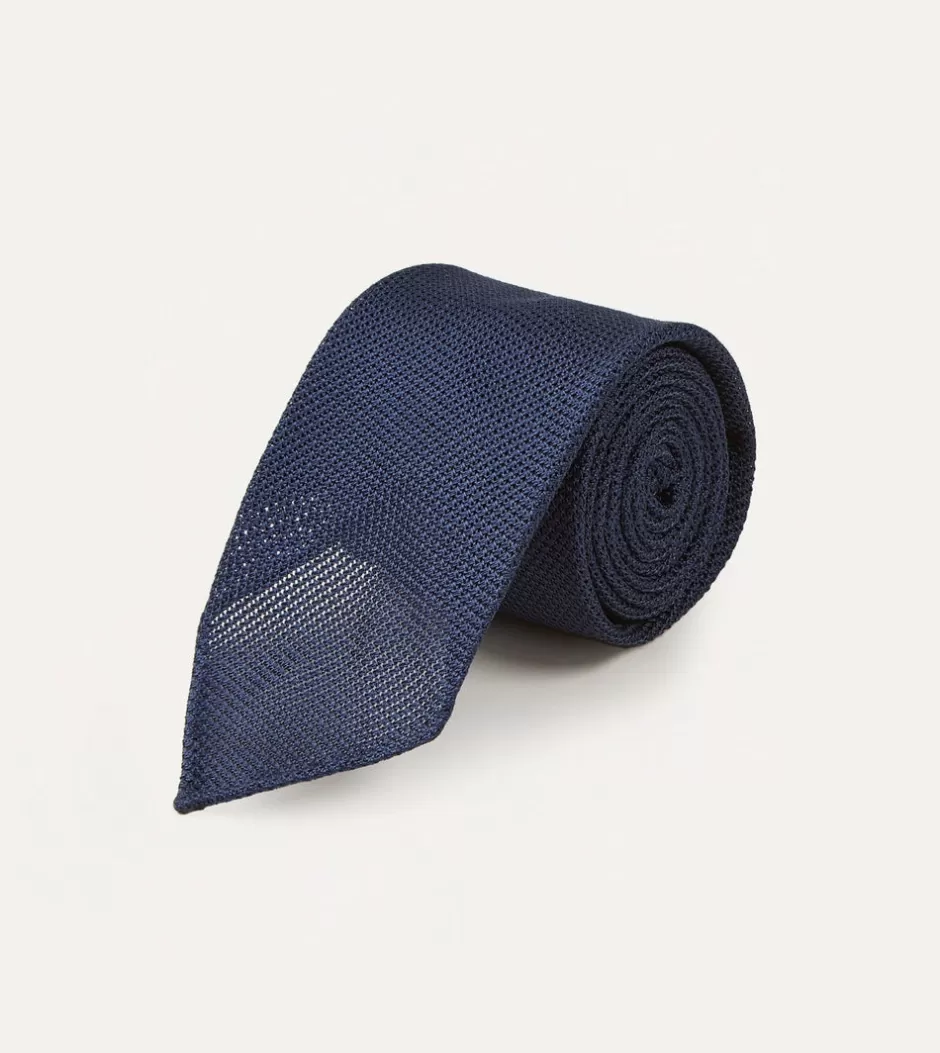 Drake's Navy Fine Woven Grenadine Silk Hand Rolled Tie Cheap