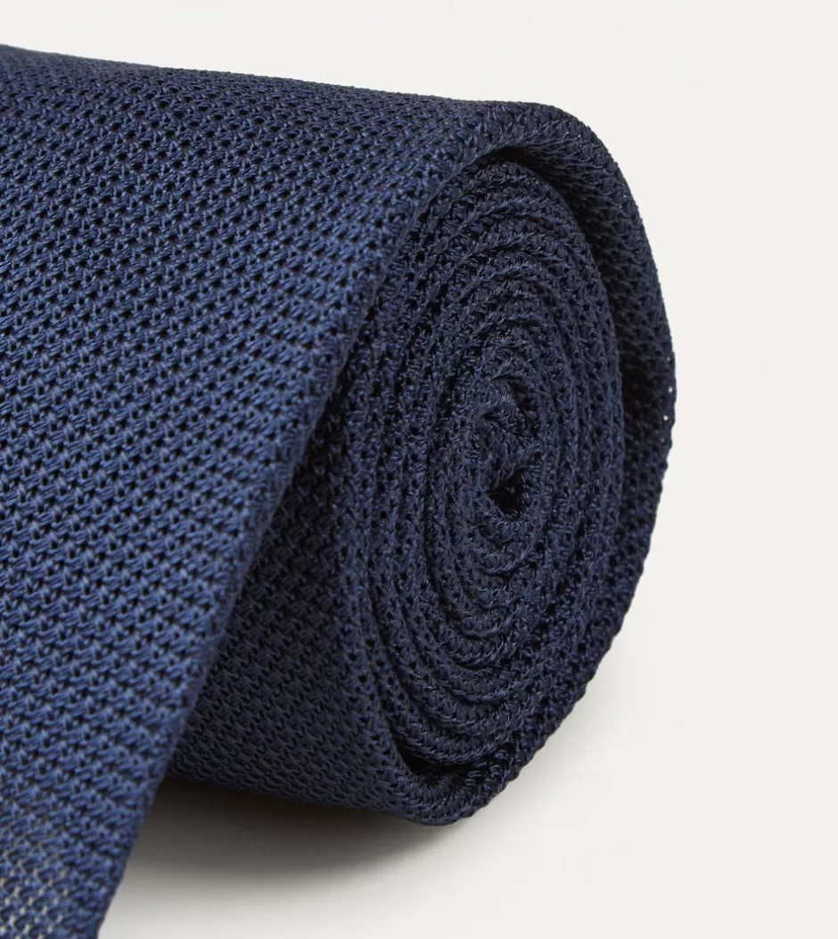 Drake's Navy Fine Woven Grenadine Silk Hand Rolled Tie Cheap