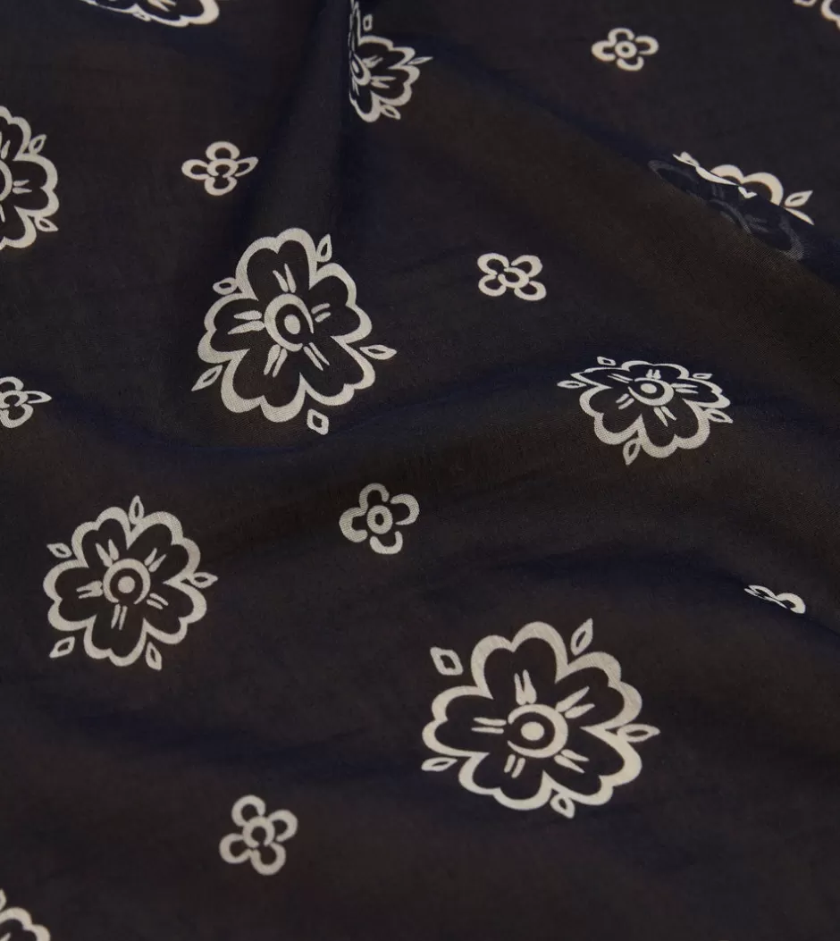 Drake's Navy Flower Print Silk-Cotton Bandana Hot