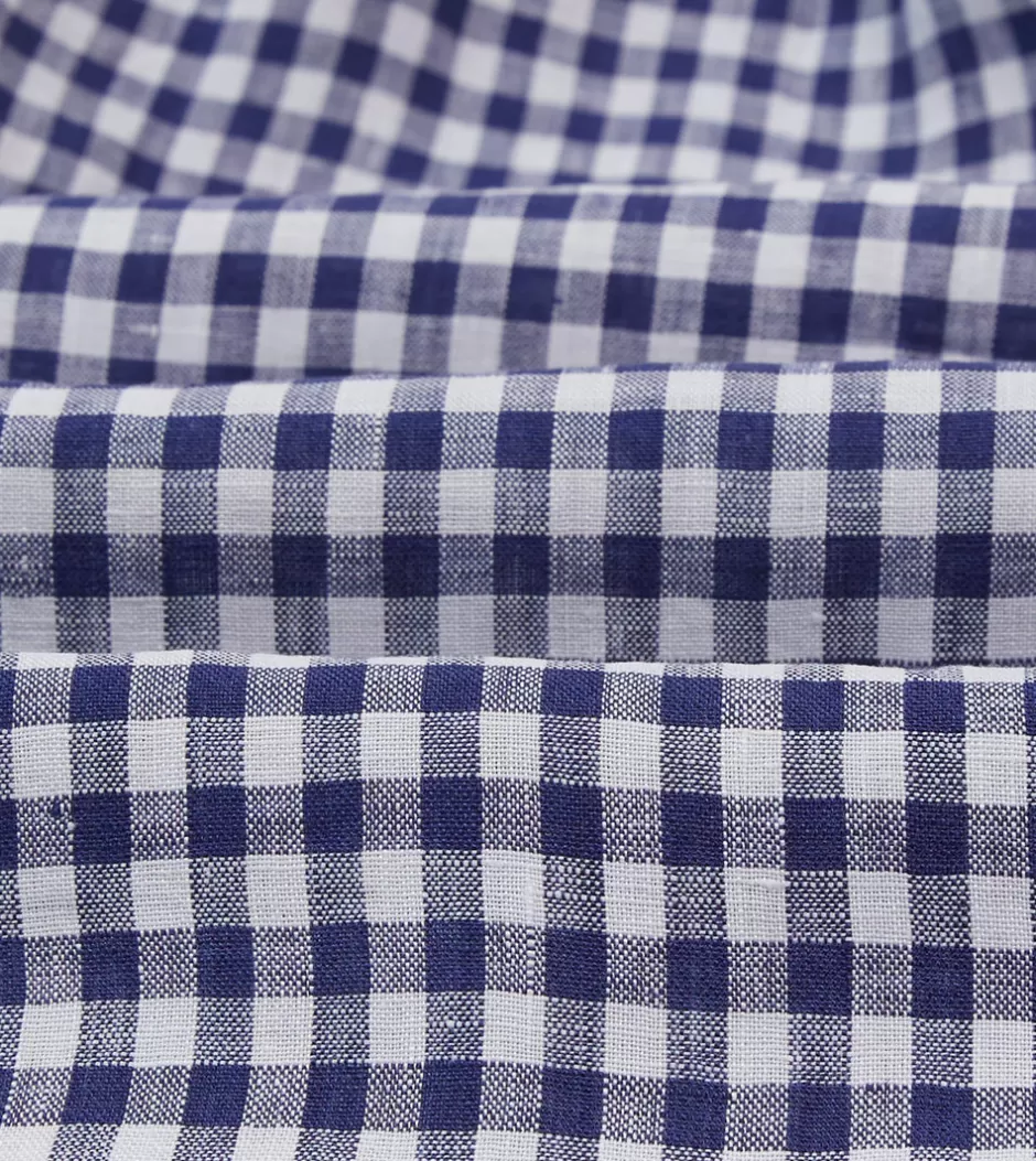 Drake's Navy Gingham Check Linen Camp Collar Long Sleeve Shirt Store