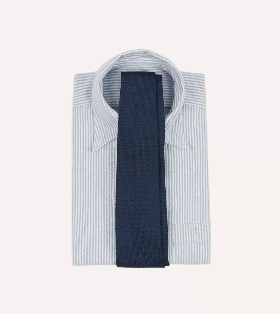 Drake's Navy Hand Rolled Large Knot Grenadine Tie Fashion