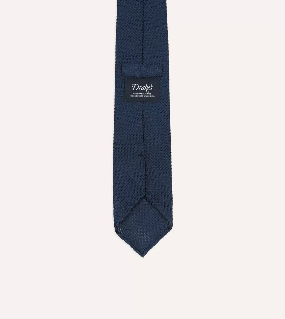 Drake's Navy Hand Rolled Large Knot Grenadine Tie Fashion