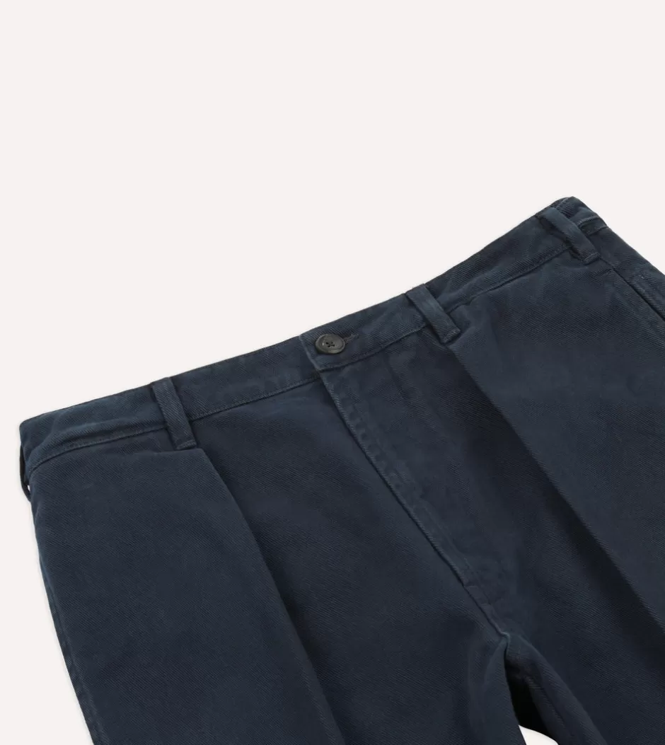 Drake's Heavy Cotton Twill Games Trousers Navy Fashion