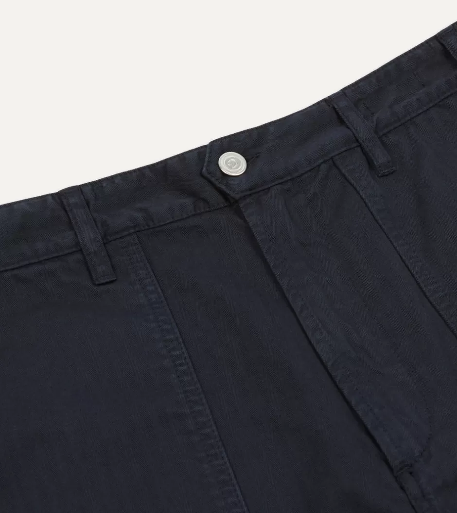 Drake's Herringbone Cotton Fatigue Shorts Navy Clearance