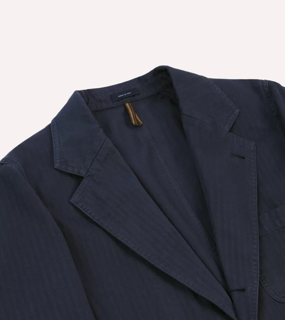 Drake's Herringbone Cotton Games Blazer Mk. I Navy Cheap