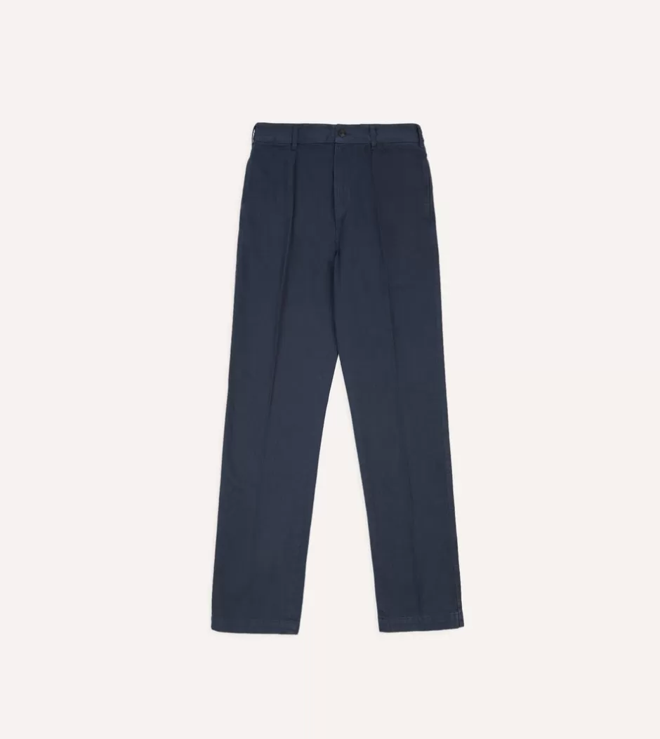 Drake's Herringbone Cotton Games Trousers Navy Store