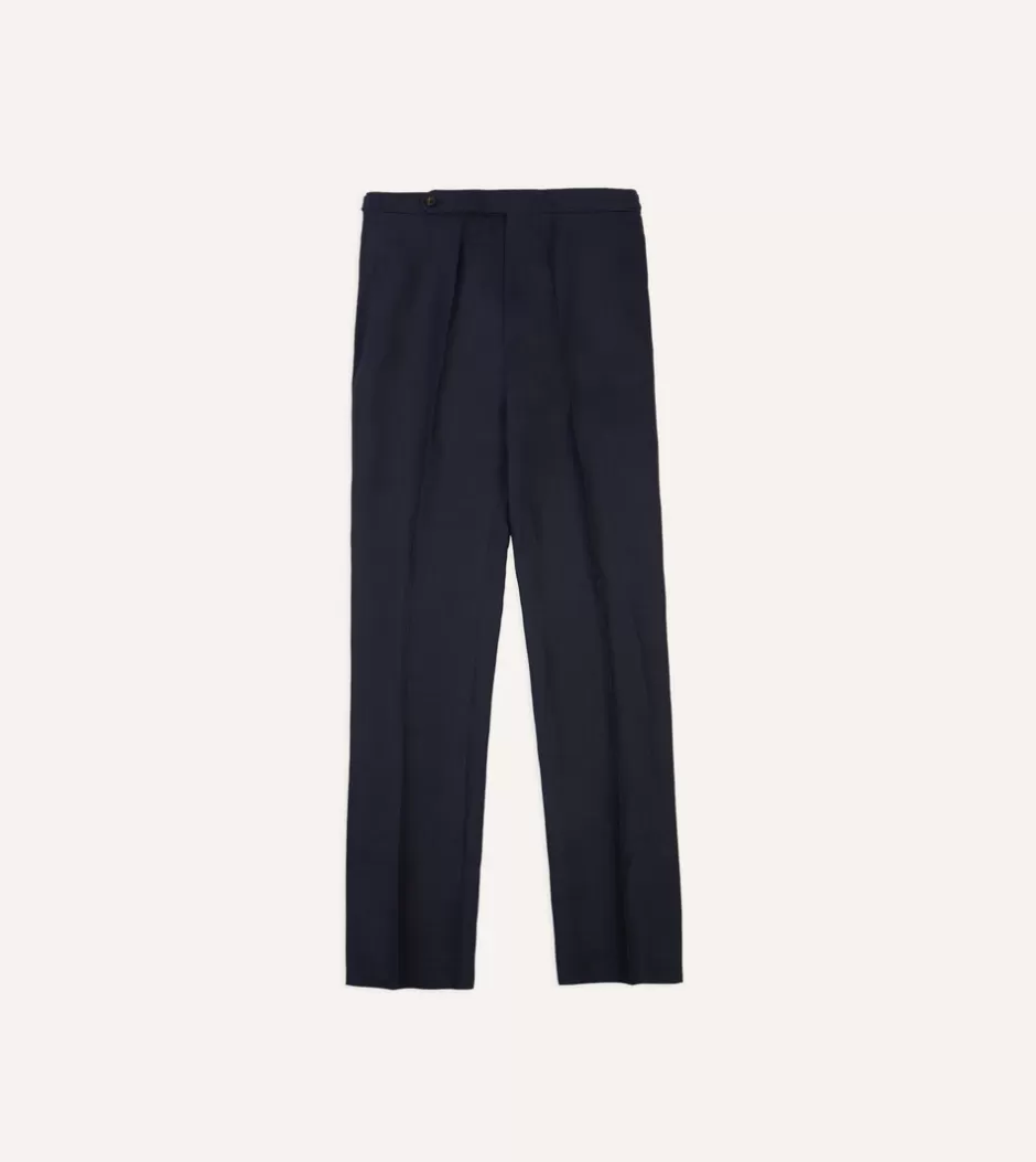 Drake's Irish Linen Single Pleat Trouser Navy Fashion