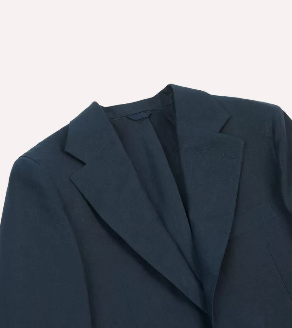 Drake's Irish Linen Tailored Jacket Navy Clearance