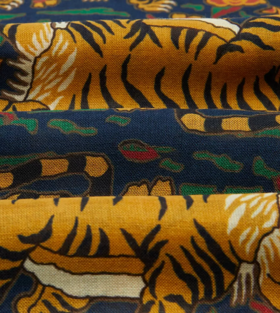 Drake's Navy Jumbo Tiger Print Wool-Silk Scarf Cheap