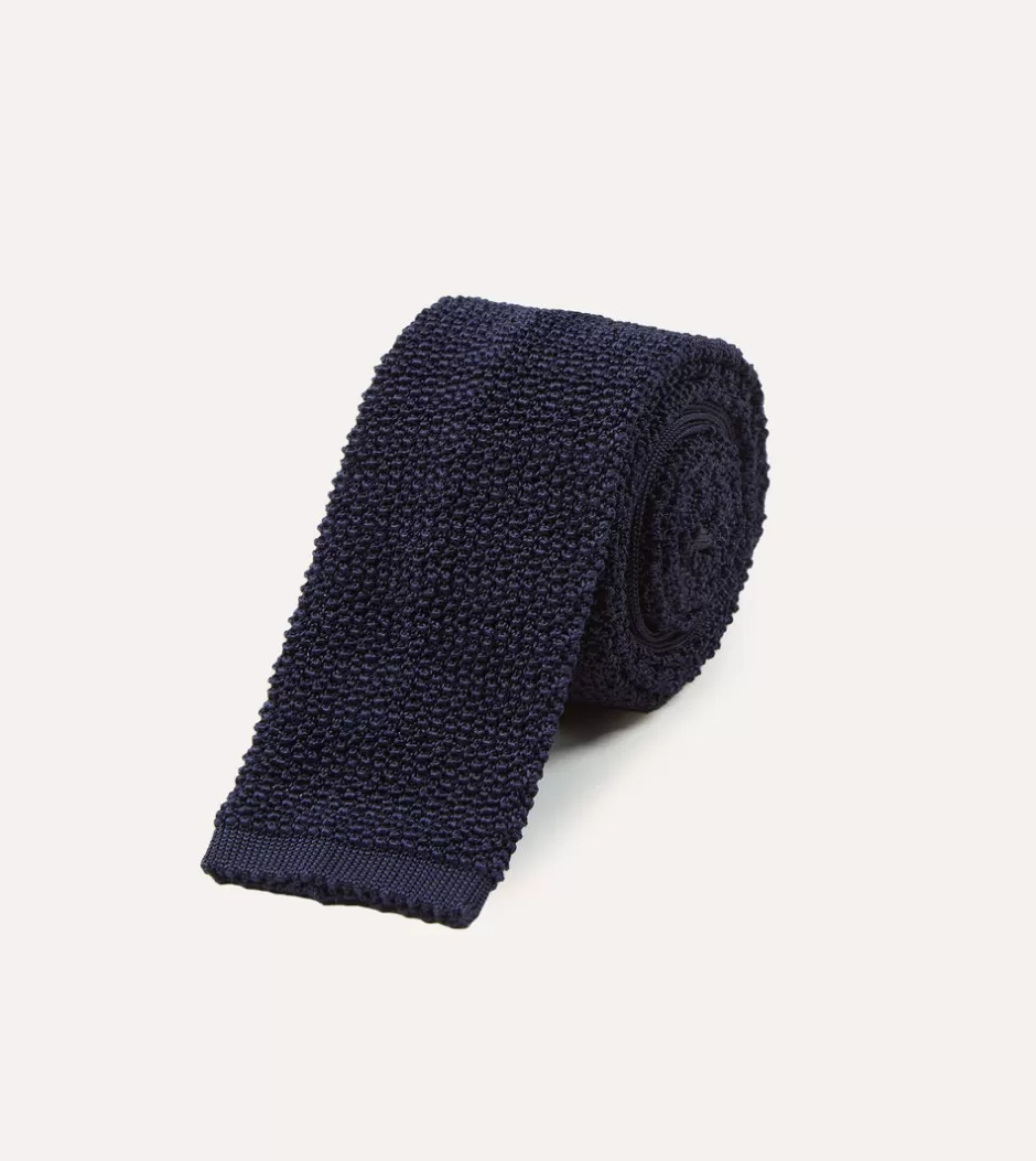 Drake's Navy Knitted Silk Solid Colour Tie Store