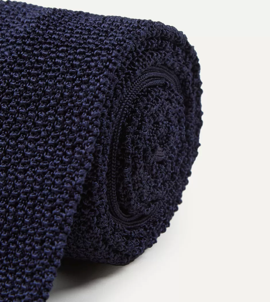 Drake's Navy Knitted Silk Solid Colour Tie Store