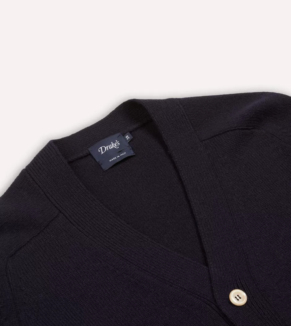 Drake's Lambswool 6 Button Cardigan Navy New