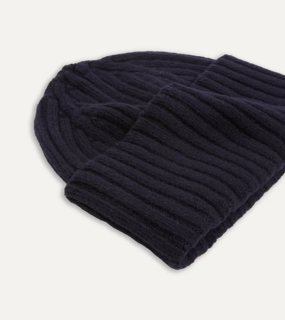 Drake's Lambswool Ribbed Knit Cap Navy Cheap