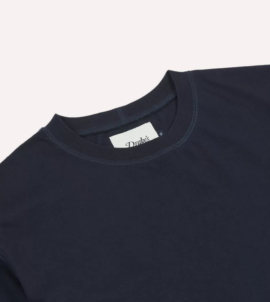 Drake's Lightweight Cotton Crew Neck Hiking T-Shirt Navy Online