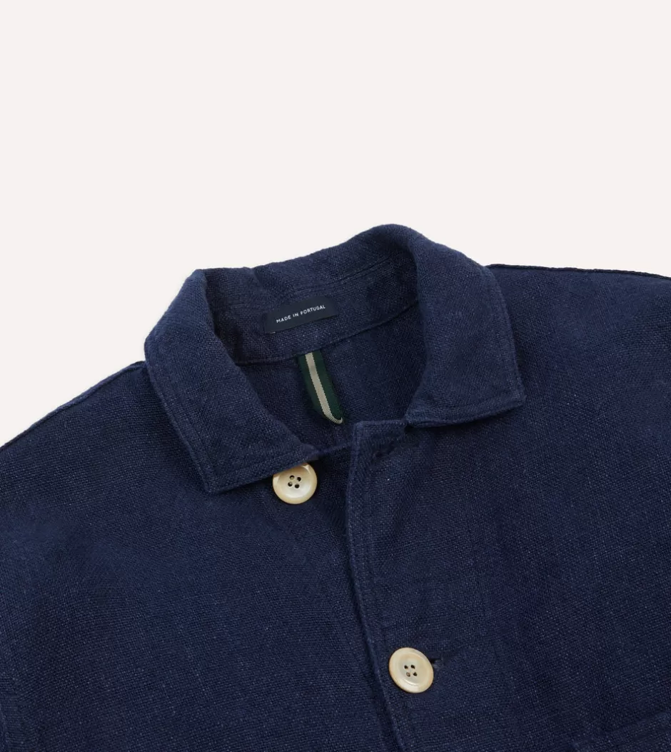 Drake's Linen Five-Pocket Chore Jacket Navy Sale