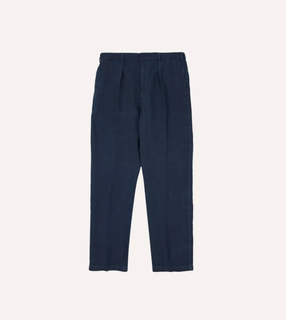 Drake's Linen Games Trousers Navy Cheap