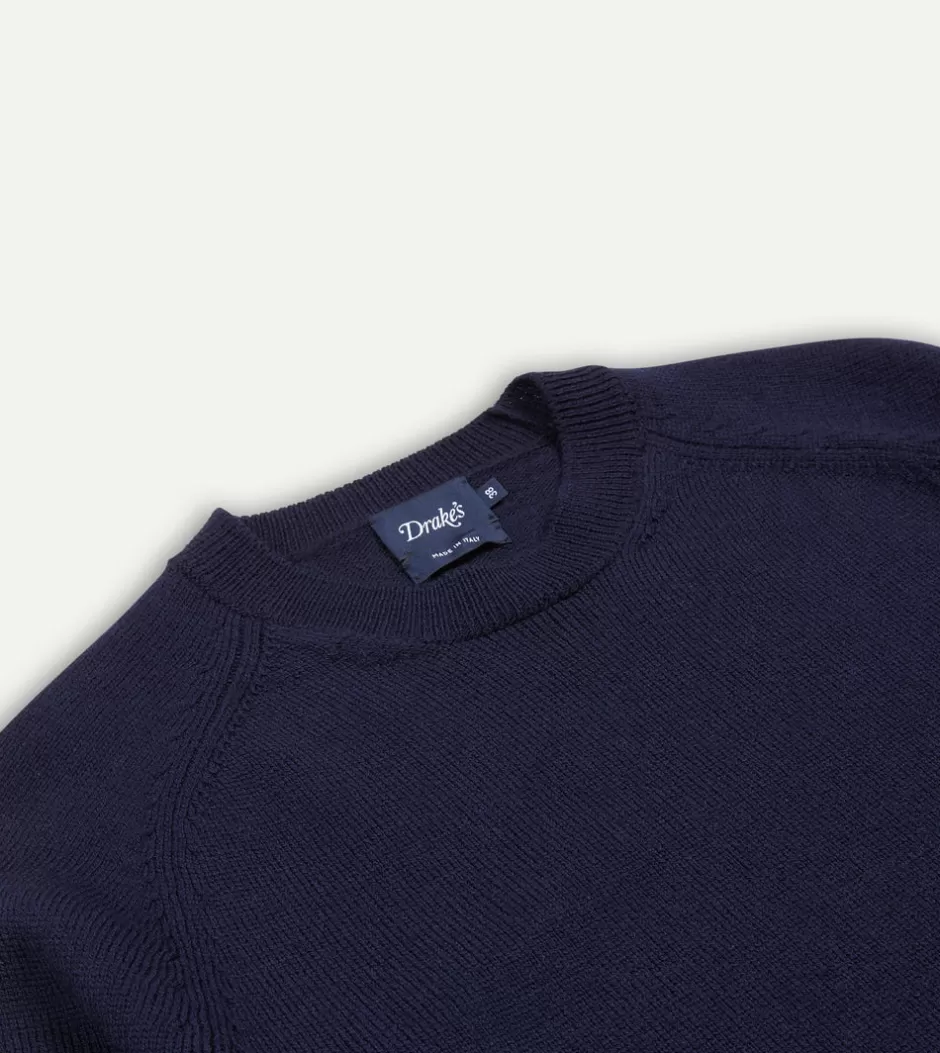 Drake's Merino Crew Neck Jumper Navy New