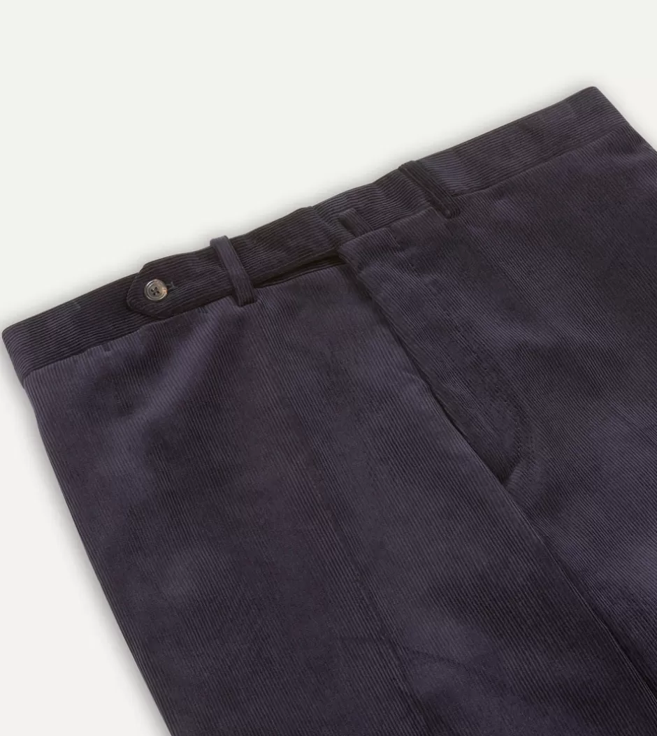 Drake's Mid-Wale Corduroy Flat Front Trouser Navy Cheap