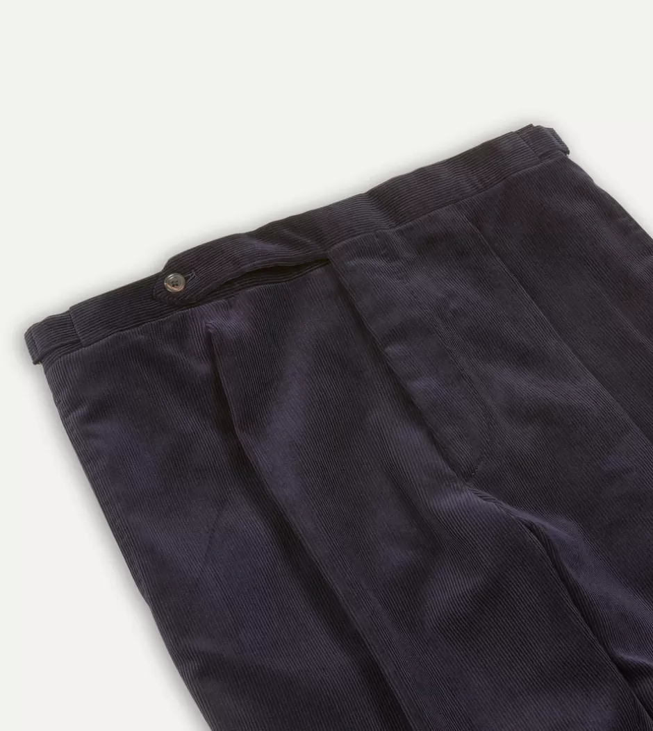 Drake's Mid-Wale Corduroy Single Pleat Trouser Navy Sale