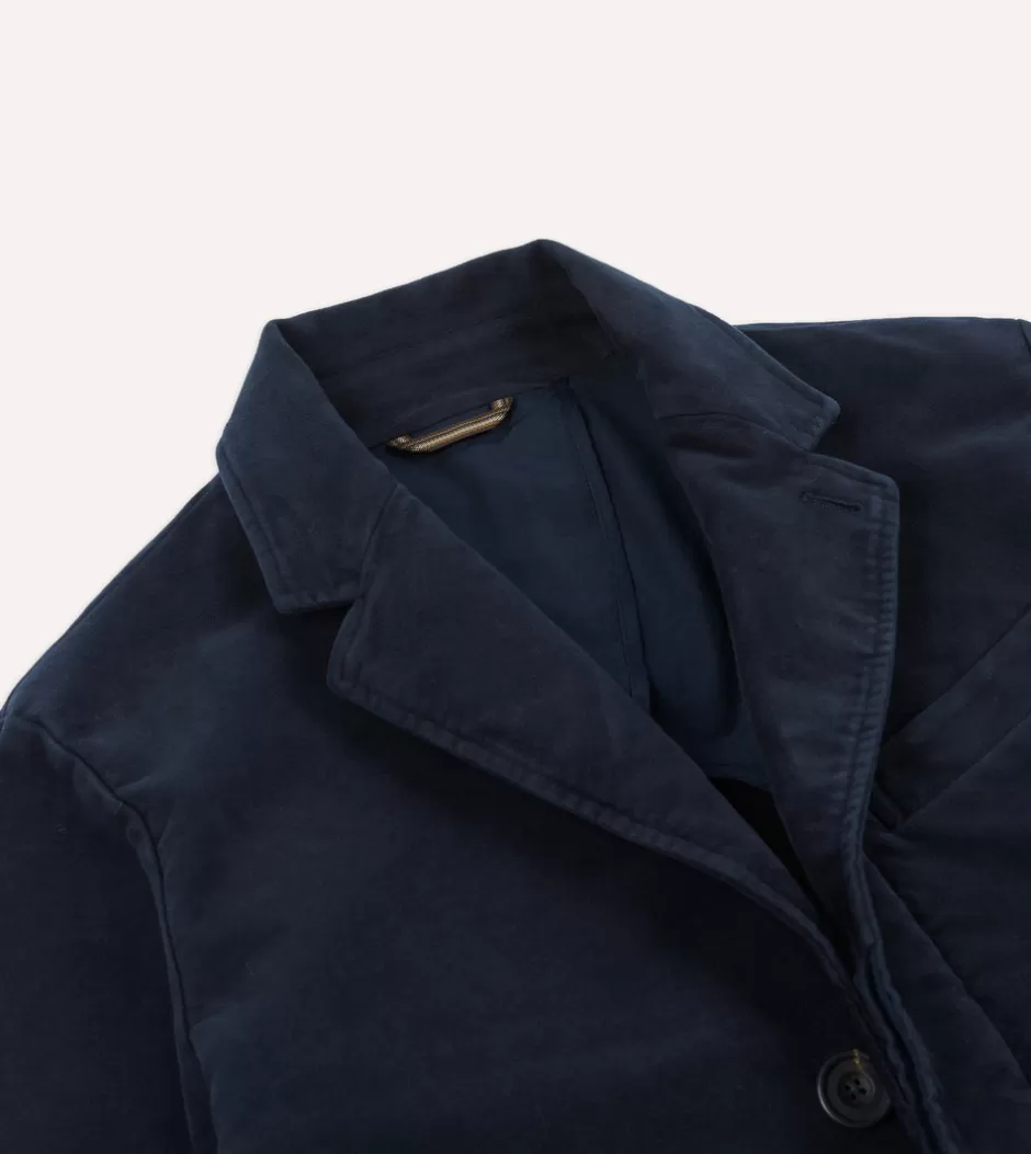 Drake's Navy Moleskin Overcoat New