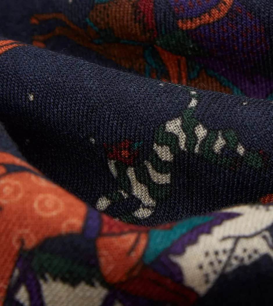 Drake's Navy Mughal And Stars Print Wool Scarf Store