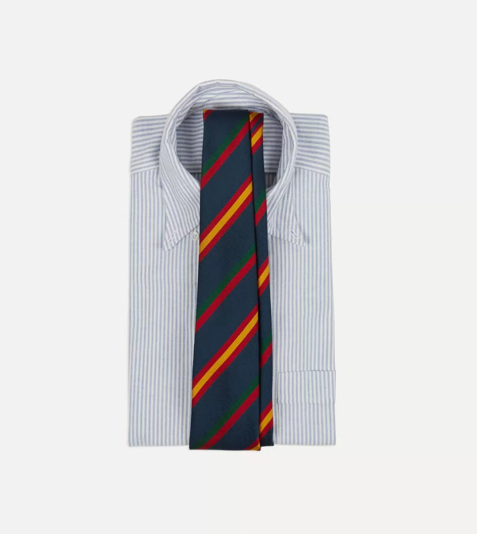 Drake's Navy Multicoloured Stripe Repp Silk Tipped Tie Best Sale