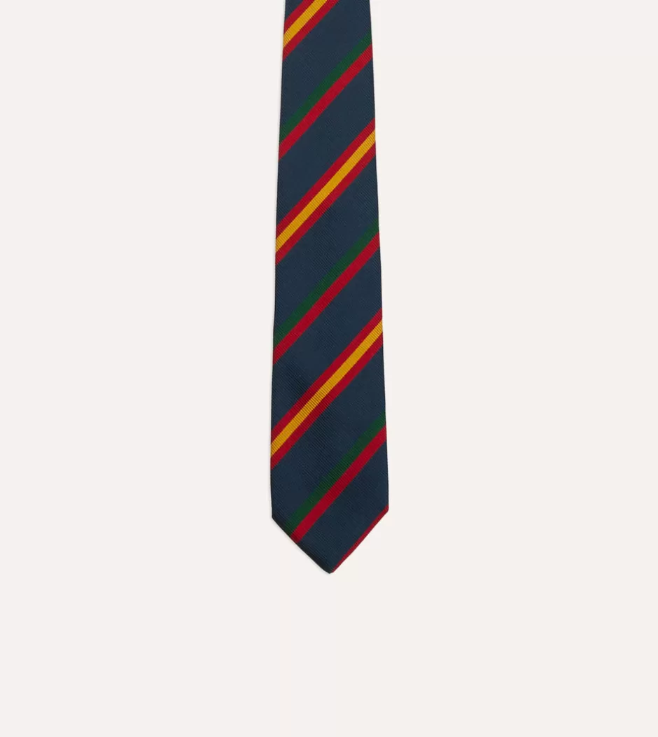 Drake's Navy Multicoloured Stripe Repp Silk Tipped Tie Best Sale